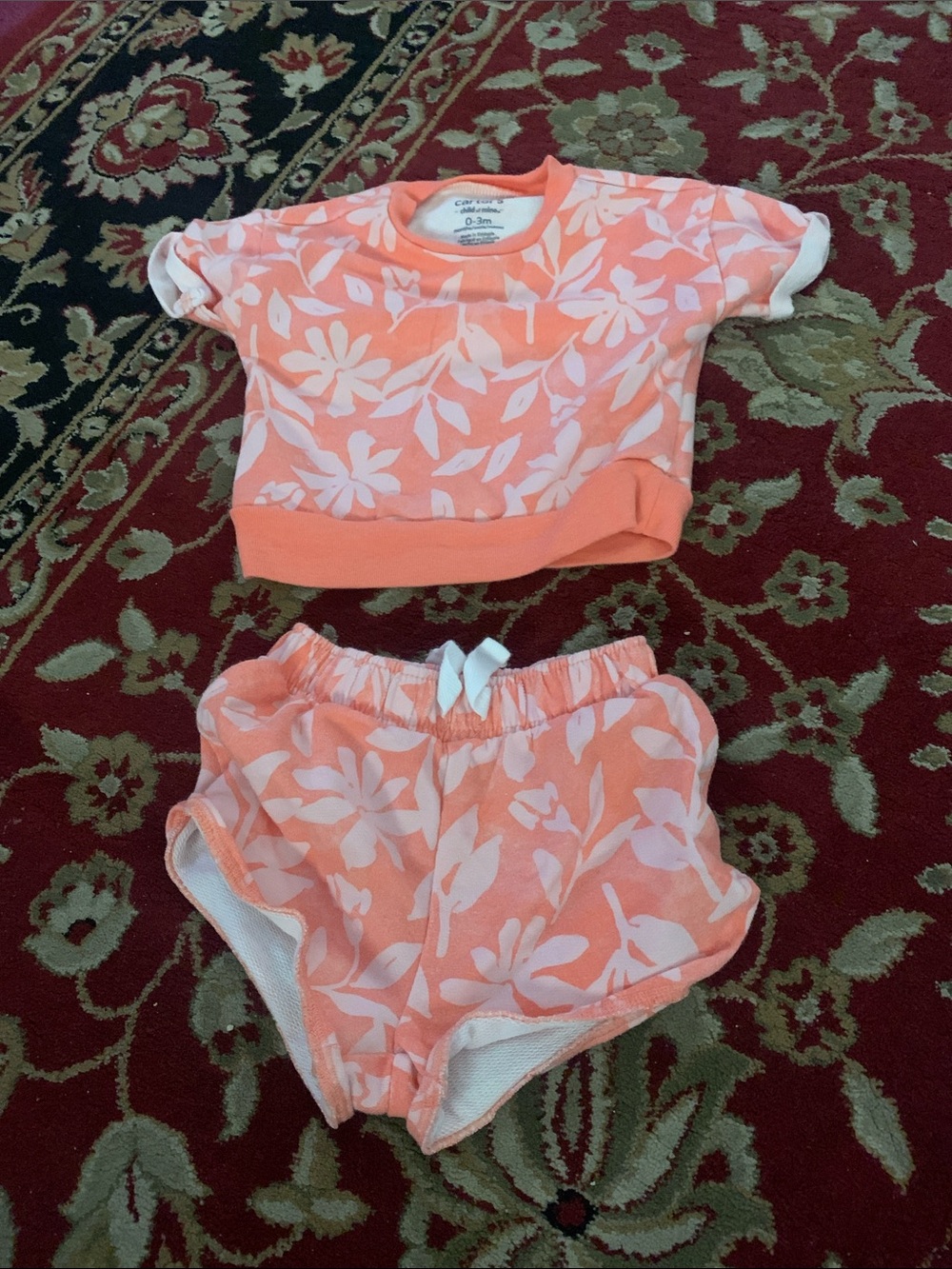 Carter's Coral and White Floral Baby Two-Piece Set - Picture 2 of 2